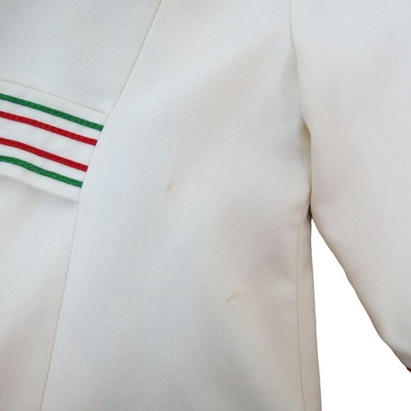 VINTAGE Kid's White Wool Pea Coat with Red Green Stripe A Rainbow Coat - Picture 9 of 9